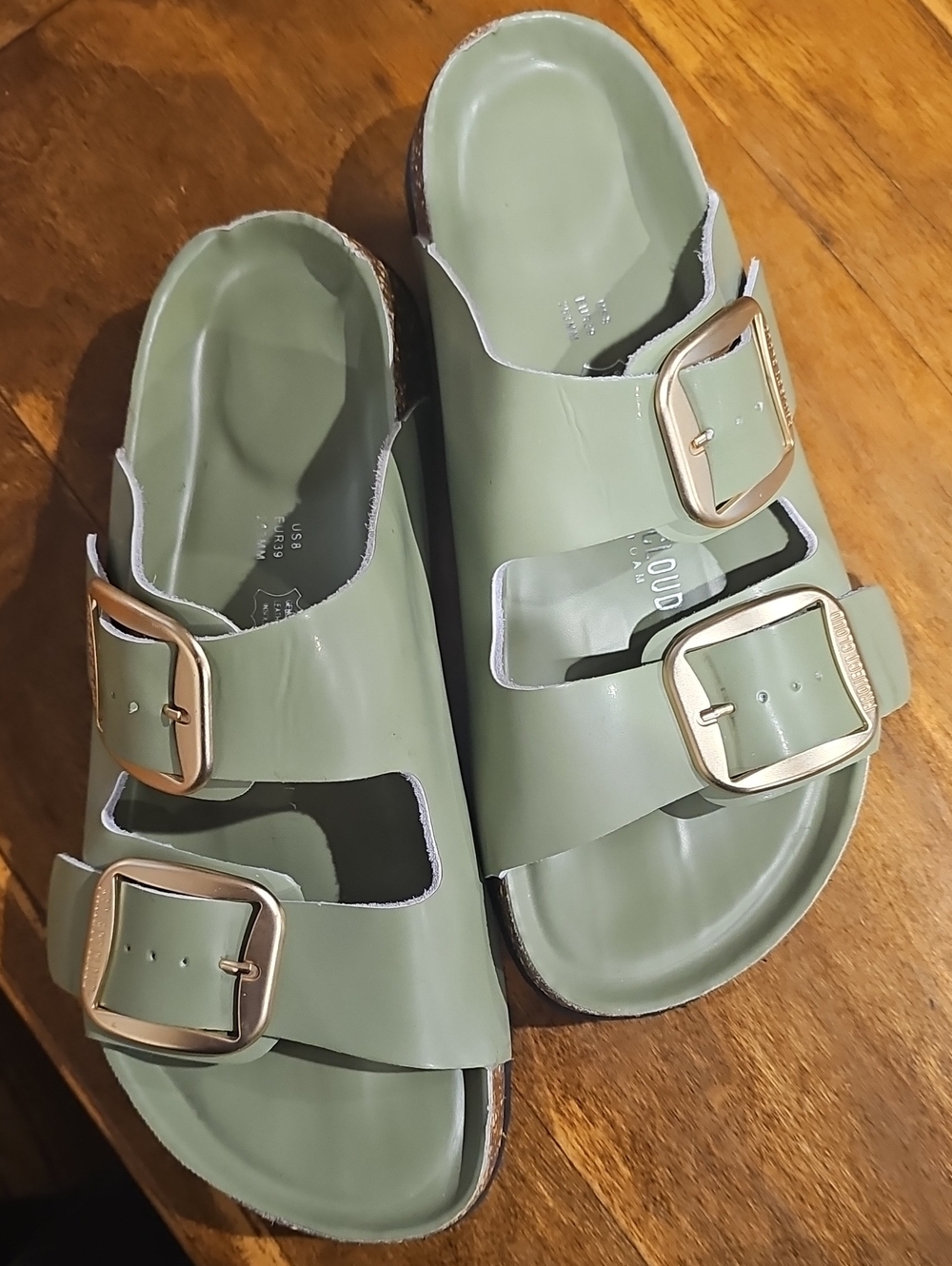 Project Cloud Memory Foam LeatherWomen’s Olive Green Double-Buckle Slide Sandals